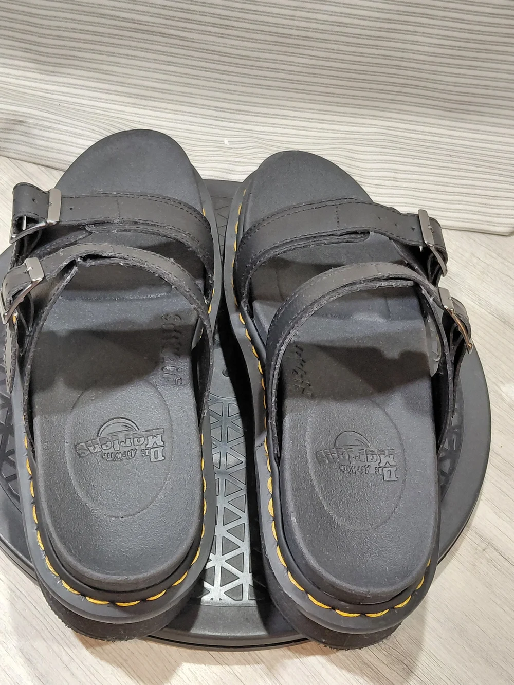 Dr Martens Myles Unisex Black Slide Sandals Two Strap Leather Adj Buckles M9 W10